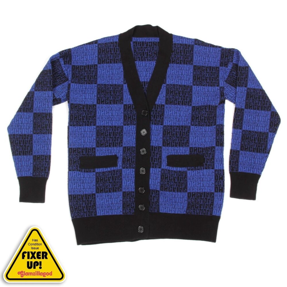 Opening Ceremony Logo Pattern Sweater Men's size L/XL Blue Black (needs TLC) 407
